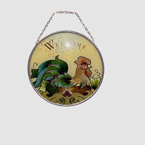 Joan Baker Designs Round "Welcome" rooster suncatcher.